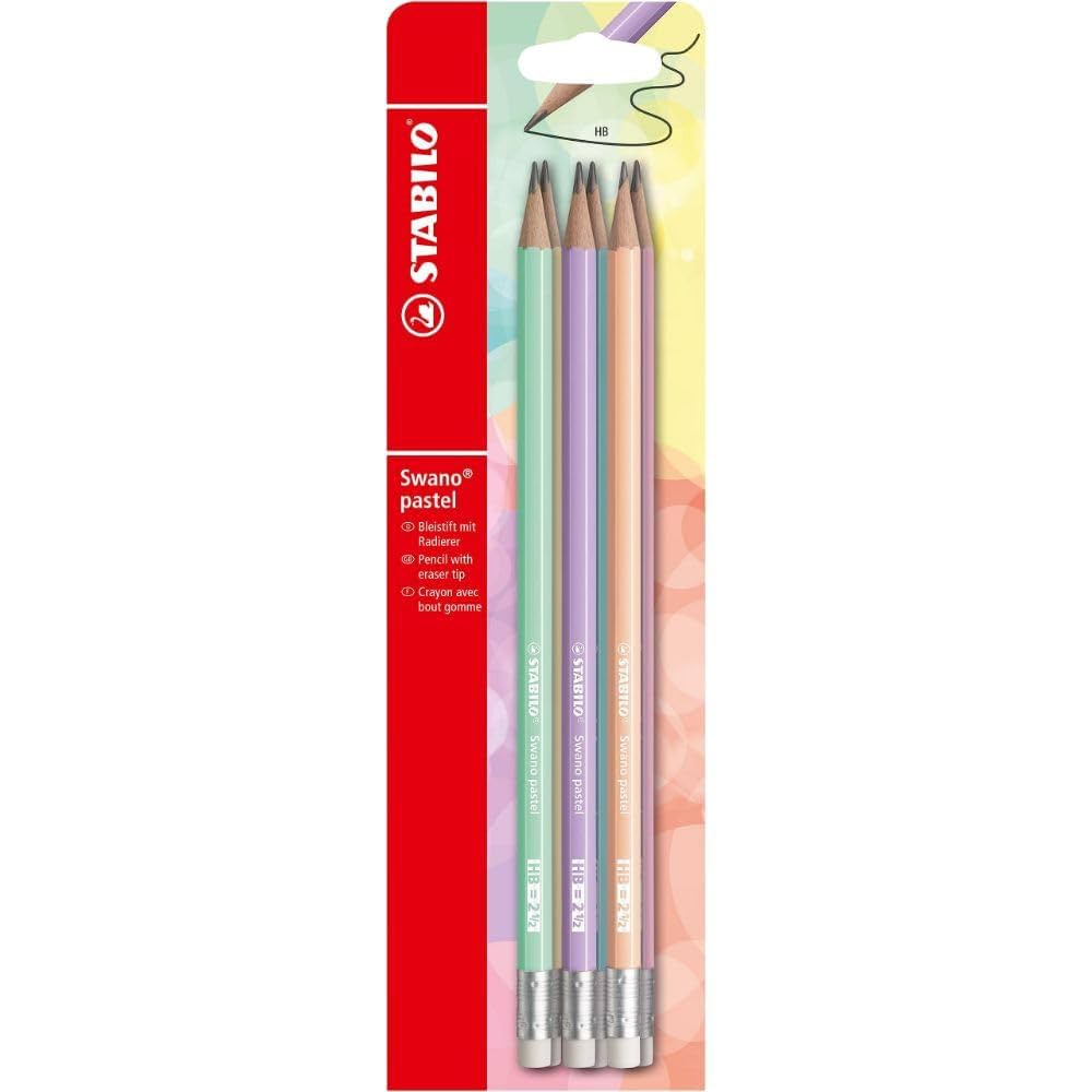 STABILO Graphite Pencil with Eraser Swano Pastel - Pack of 6